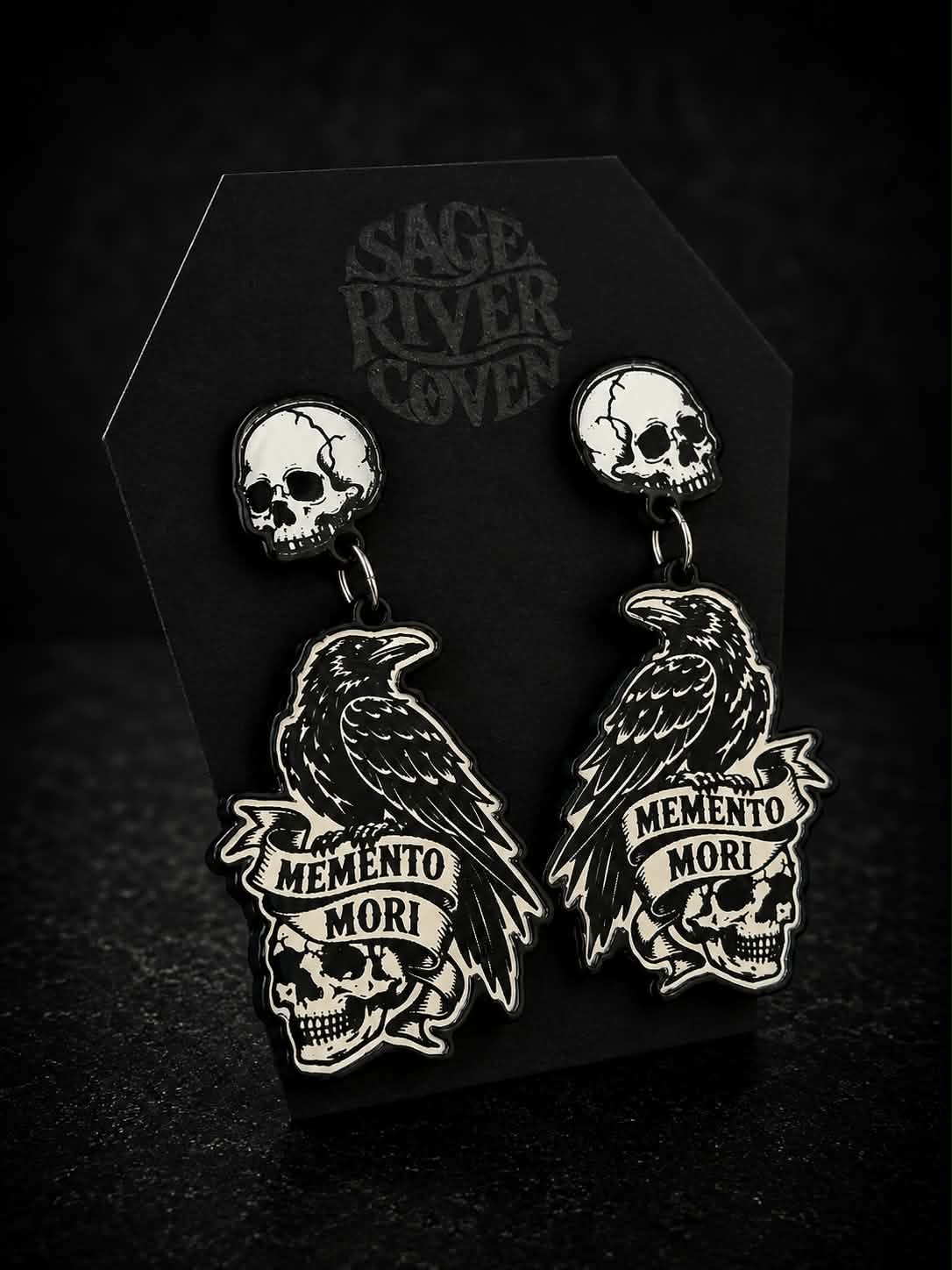 Memento Mori Raven Earrings
