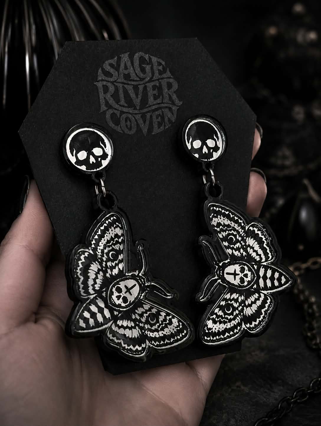 Death’s Devotion Moth Earrings