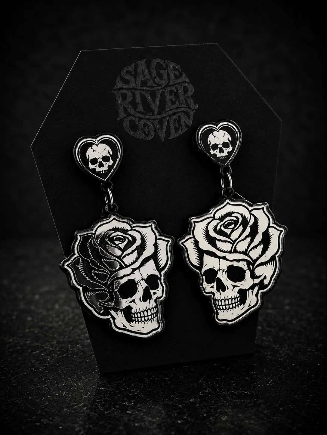 Skull & Rose Drop Earrings